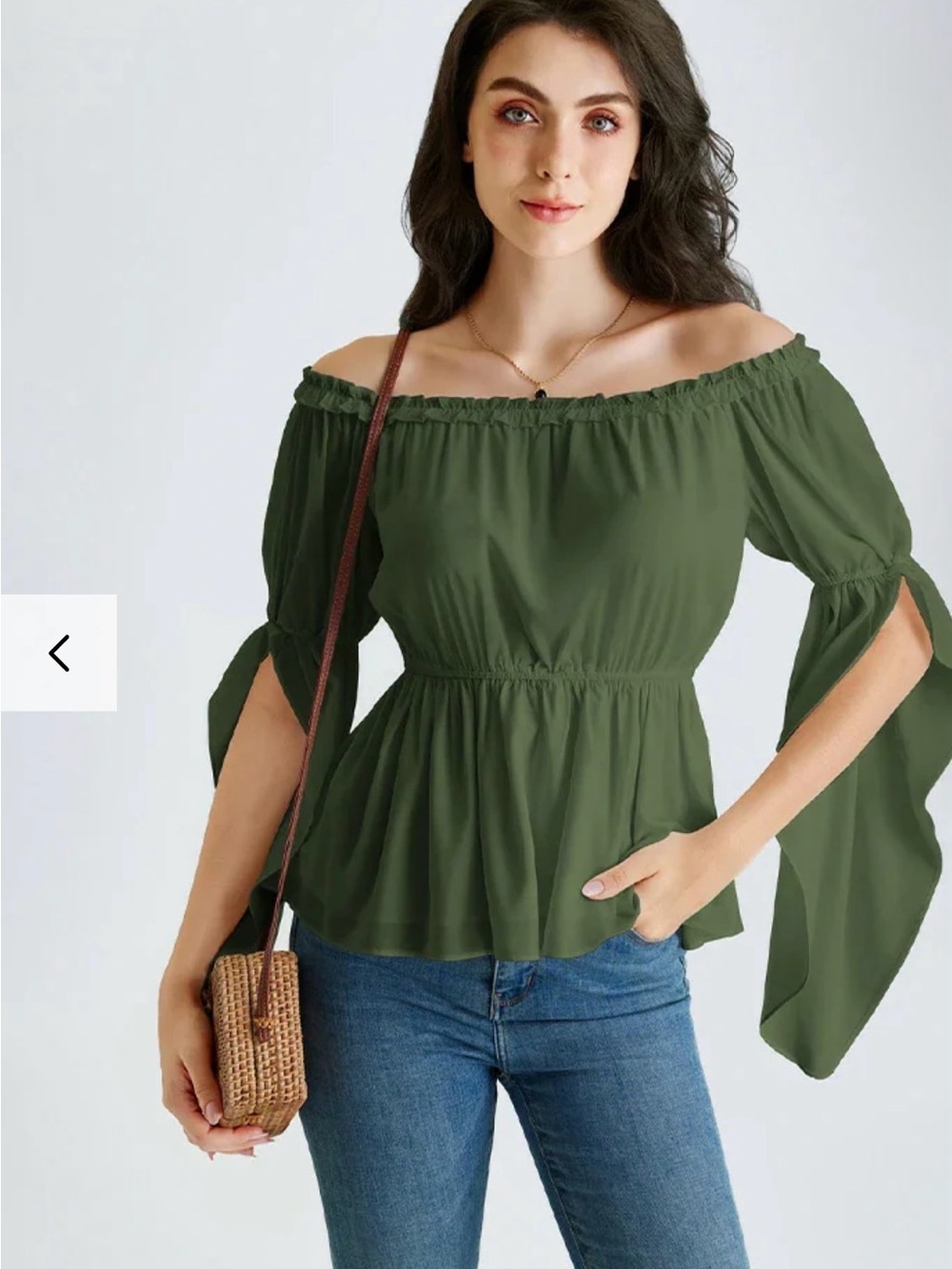Women’s Olive Off-Shoulder Ruffle Waist Blouse